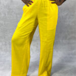 yellow straight linen pants