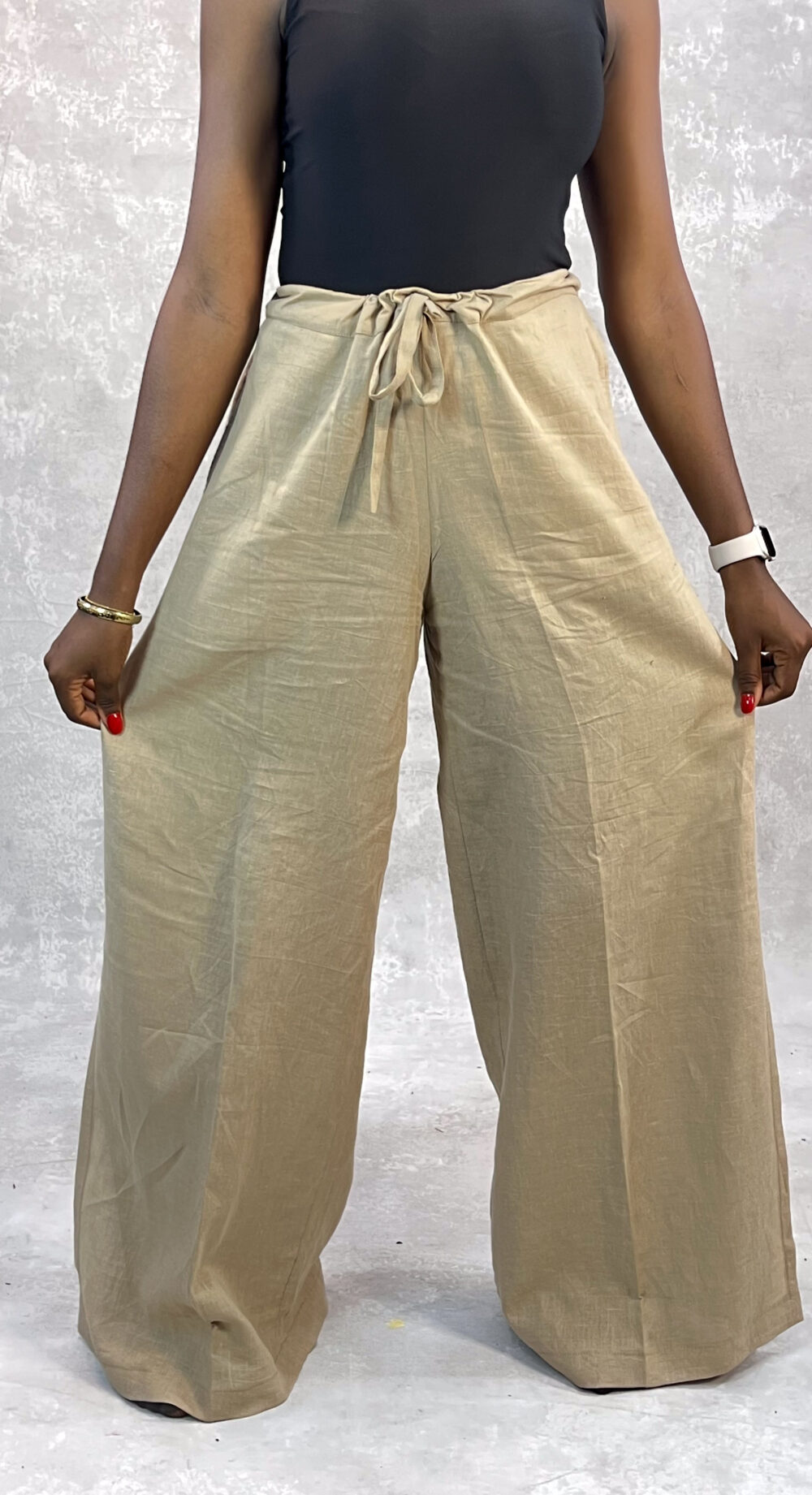 Linen Side-Slit A-Line Pants - Image 3