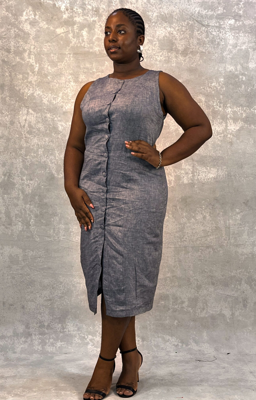 Midi Shirt-Style Linen Dress - Image 4